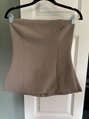 Aritzia Strapless Peplum Top in Taupe